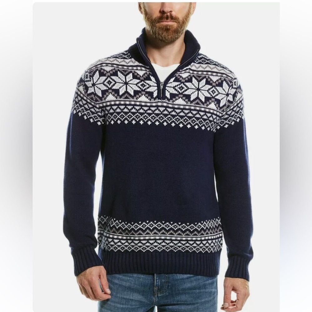 Magaschoni Men's Sweater with Snowflake Pattern fair isle fisherman